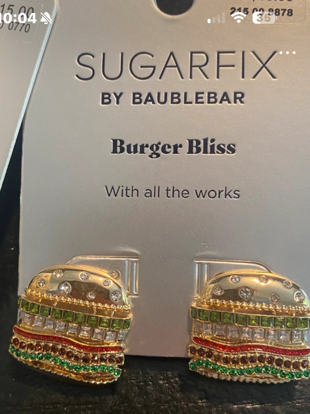 BaubleBar Gold Green Red Crystal Burger Stud Earrings